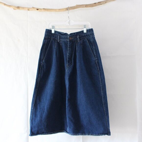 Foxtails Juniors Modest Vintage Skirt Midi Size 9 Blue Denim Front Zip Pockets - Picture 1 of 7